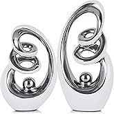 White Silver Ceramic Abstract Sculpture, Modern Accent Decor, Porcelain Statues Art Deco Show Piece for Home, Knick Knacks, T