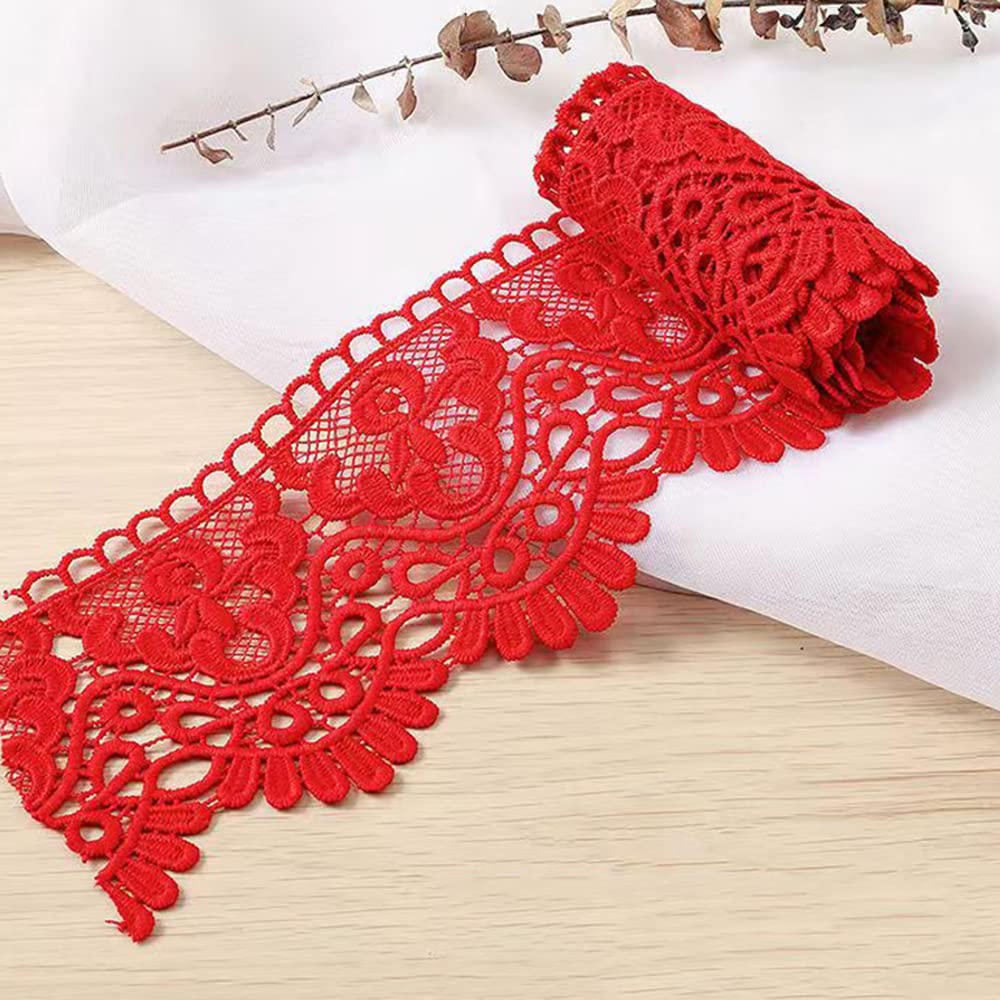 3 Yard 10 cm Wide Milk Silk Vintage Lace Trim Lace Border Embroidery Decorative Ribbon Lace Flower Ribbon Border for Sewing Craft Lingerie Wedding Dress Wedding Home Decoration Red