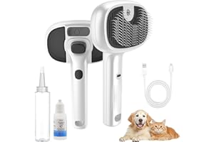 4 in 1 Cat Steam Brush, Self-Cleaning Pet Steam Brush with 2 Water Spray Modes, Large Capacity Tank, Steaming Dog Brush for S