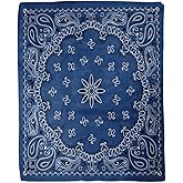 rouihot 60x80 Inches Flannel Throw Blanket Colorful Pattern Blue Paisley Bandana Border Scarf Black Classic Home Decorative Warm Cozy Soft Blanket for Couch Sofa Bed