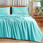 Shilucheng 100% Cotton King Size Sheets Set - 600 Thread Count，Luxury Egyptian Cotton Bed Sheets，5-Star Hotel Quality Sheets, Breathable & Cooling, 16 Inch Deep Pocket - 4 Piece (Seafoam, King)