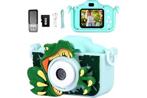 Snowall Kids Camera Toys with Green Dinosaur Camera for Kids,Cute Portable Little Boys Gifts Kids Camera Toys for 3-12 Years Old Boys,Selfie Camera for Kids (Green - Dinosaur)