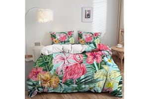 AILONEN Flamingo Duvet Cover Set Full Size,Tropical Flamingo Pattern Bedding Set for Kids Boys Girls,Flamingo Pattern Comforter Cover Set,1 Quilt Cover 2 Pillowcases 3 Piece