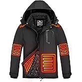 Kungf Heated Jackets for Men with 7.4V 16000 Rechargeable Pack, Winter Electric Outdoor Soft Heated Coat with Detachable Hood