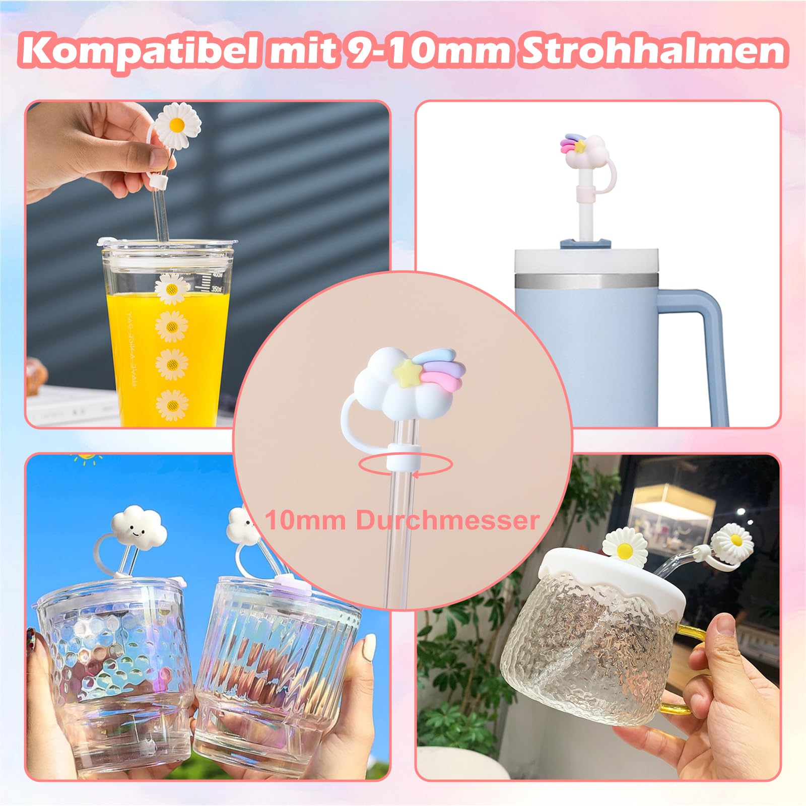 8Stück Strohhalm Abdeckung für Stanley Cup Zubehör, 10mm Staubdichte Silikonmaterial Strohhalm Zubehör, Strohhalme Abdeckung Accessories für Stanley Tumbler Zubehör 7
