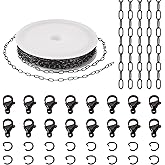 Pandahall 16.4 Feet Black Stainless Steel Paperclip Chains Oval Link Metal Chains with Jump Rings Lobster Clasps for DIY Bracelet Necklace Jewelry Making