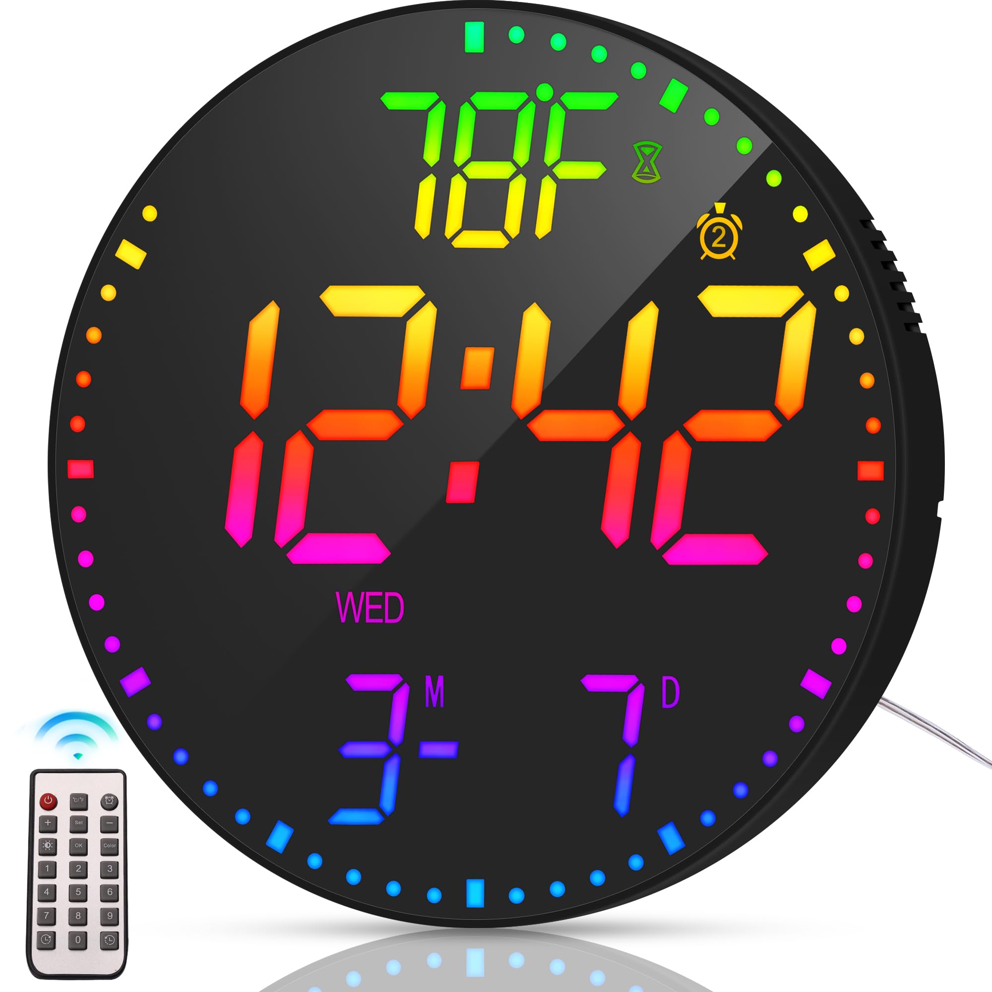 Photo 1 of Kasbin 12 Inch Large Digital Wall Clock with Remote Control,RGB Color,Timer Date Temperature Display,Modern Clock for Living Room Bedroom Decor, Gift for Elderly (Black Mirror, 12")