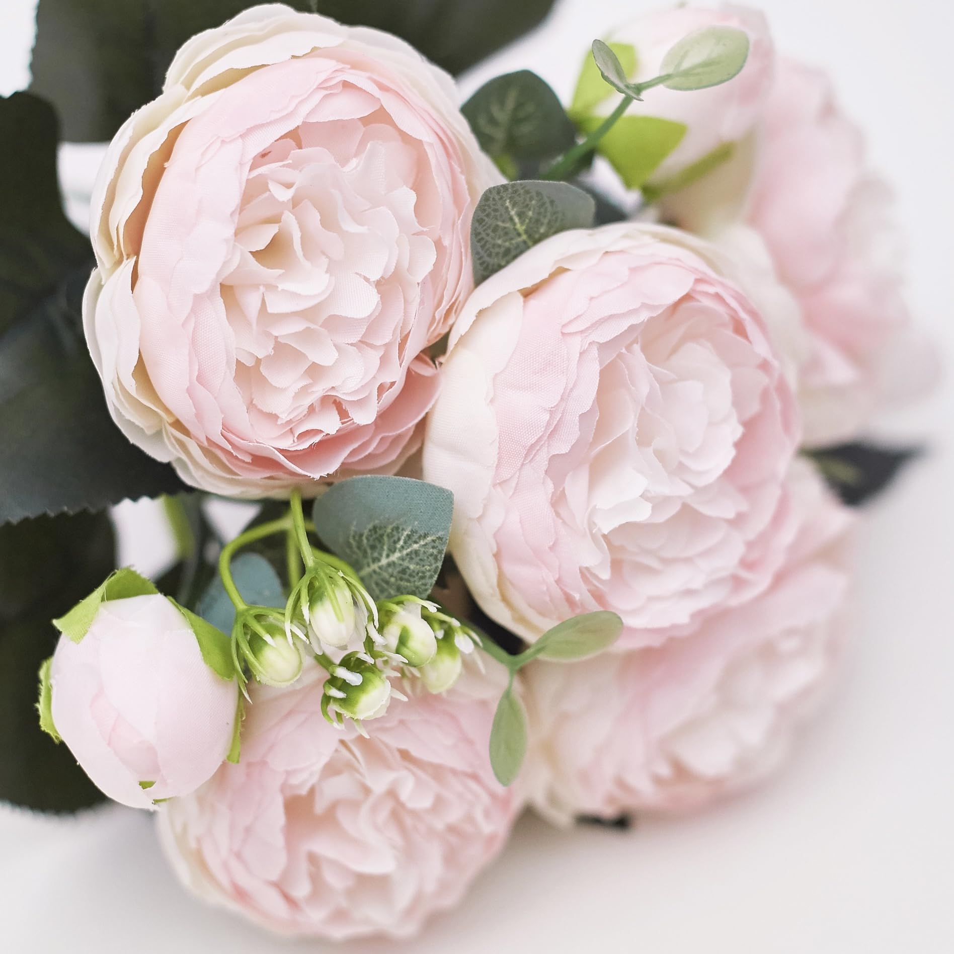 The Baked Studio - Silk Peony and Tea Rose Artificial Bouquet 9 Heads Realistic Fake Plant for DIY Craft Cake Living Room Home Wedding Decoration (LIGHT PINK) — image 1