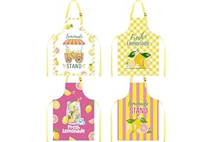 musaeva Lemonade Stand Aprons Supplies - 4 Pcs Pink and Yellow Lemonade Aprons for Youth and Teens, Adjustable Fresh Lemon St