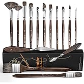 Oil Paint Brush Set, 15Pcs Fuumuui Professional Paint Blending Brushes Natural Badger Bristle with Flat, Fan, Angle, Round, Filbert for Acrylic Oil Painting with 2pc Palette Knife