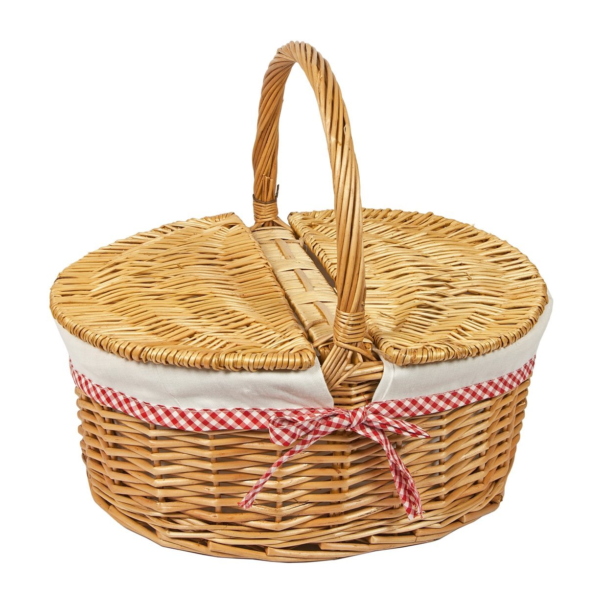 Woodluv Oval Natural Willow Wicker Picnic Hamper Shopping Storage Basket W/Handle - 39.5cm x 30cm x 37.5(H) cm