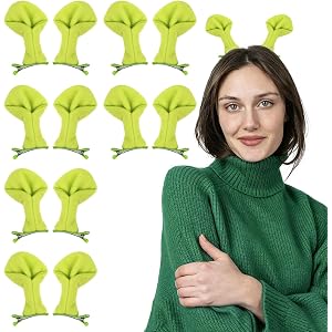 CCINEE 12 Pcs Green Ogre Ears Hair Clips, 6 Pairs Soft Plush Clip Ears for Halloween, Cosplay, Themed Party, Carnival, Masque