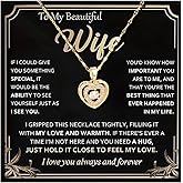 To My Wife Necklace from Husband Gold Heart Necklaces Red Heart Rhinestone Pearl Pendant Necklace for Women Valentines Birthday Anniversary Jewelry I Love You Gifts for Wife