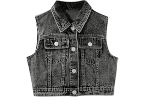 SweatyRocks Girl's Denim Vest Button Down Sleeveless Jean Jacket Outerwear with Pockets