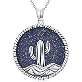 Reaii Natural Blue Sandstone Cactus Pendant Necklace for Women 925 Sterling Silver Genuine Blue Sandstone Jewelry Gifts for Her