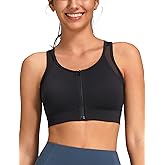 Yvette Front Zip Sports Bras for Women High Impact Mesh Racerback Full Support Sports Bra Plus Size for Running,Black,XL+