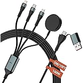 4 in 2 Watch Charger for Galaxy Watch 7/6 Classic/6/5 Pro/5-10FT 100W USB C Multi Charging Cable,USB C Watch and Phone Fast Charging Cord for Galaxy S24,iPhone, Android,iPad, MacBook,Buds