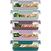 Ello Duraglass 3.4 Cup Meal Prep Sets 10Pc, 5 Pack Set- Glass Food Storage Container with Silicone Boot and Airtight BPA-Free Plastic Lids, Dishwasher, Microwave, and Freezer Safe, Garden Goals