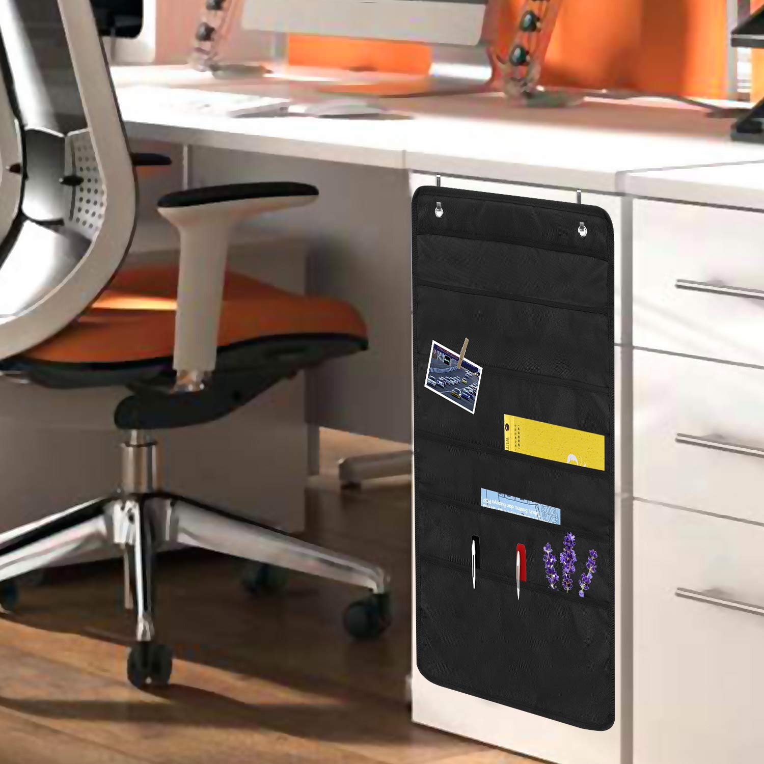 Sinzip Heavy Duty 5 Pocket Door Hanging File Organizer, Black Wall