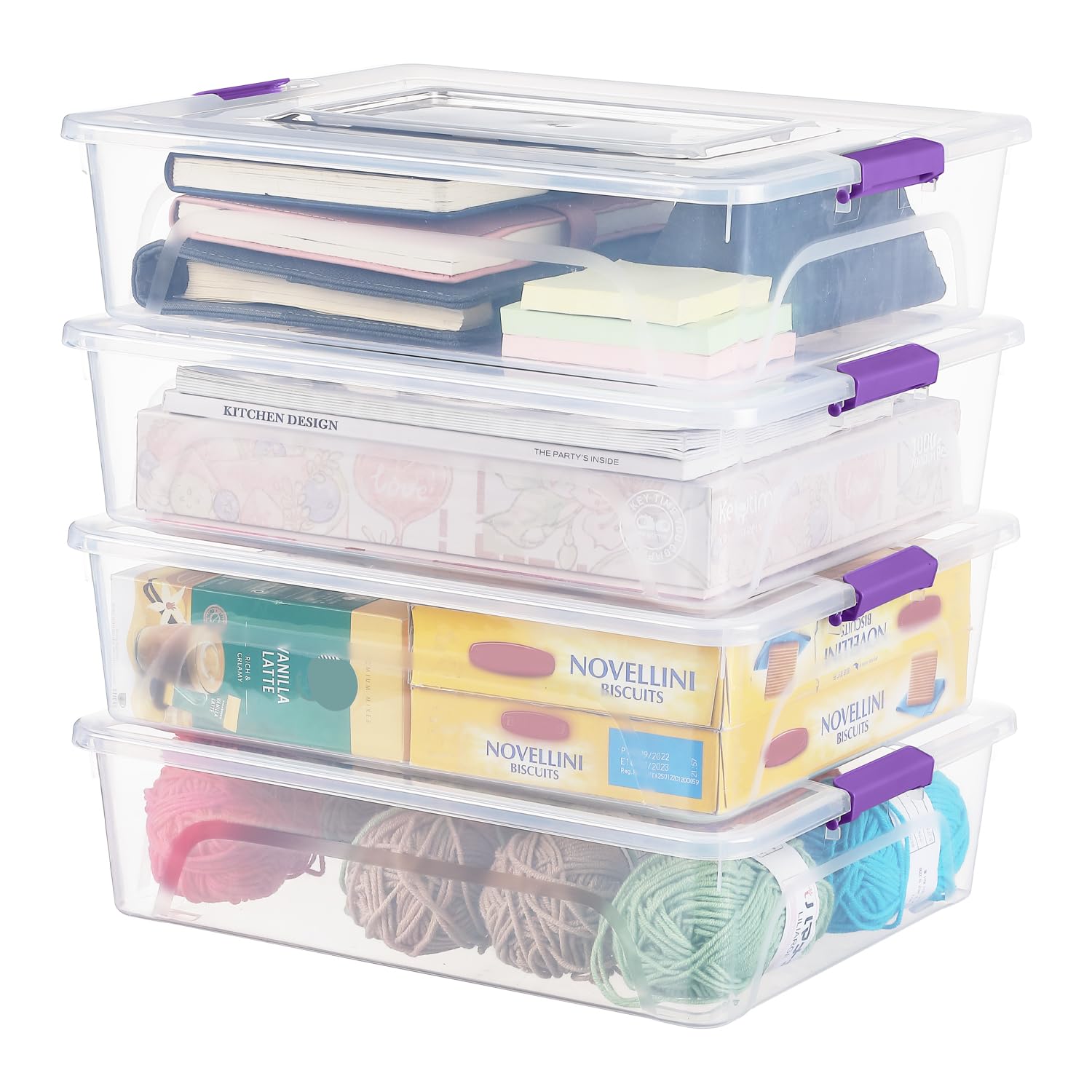 Photo 1 of *1 PIECE** OMNISAFE Plastic Storage Bin with Lid, Stackable Design, Clip Box for Crafts, Supplies and Office Items Container (1 PACK** 10 Quart Purple)