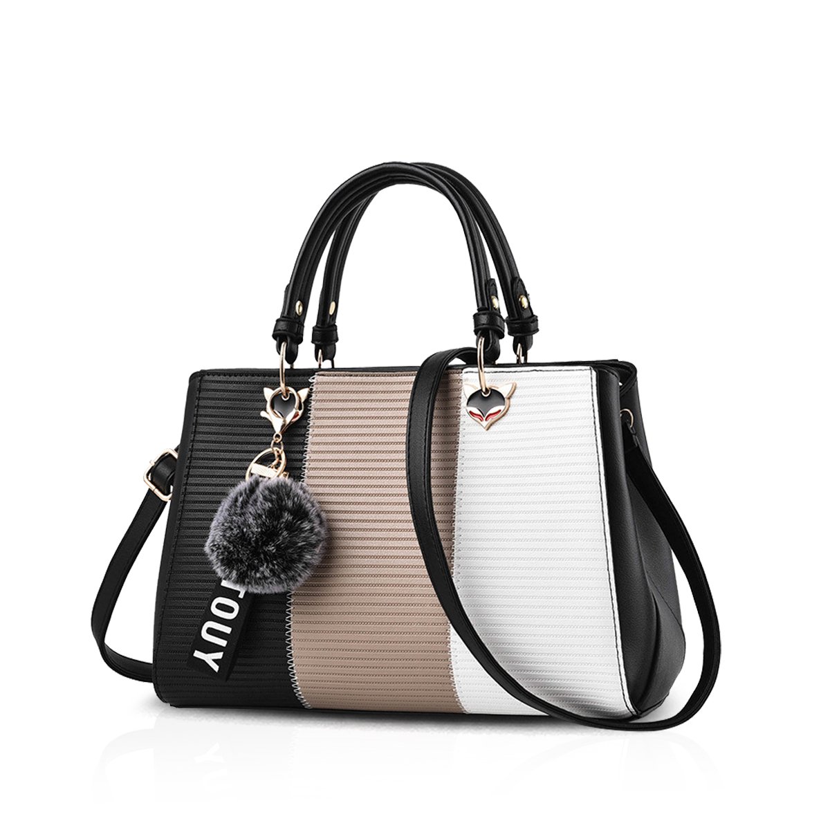 NICOLE & DORIS 2026 New Handbags for Women Fashion Ladies Handbags & Shoulder Bags Designer Top Handle Bag with Pompom Khaki