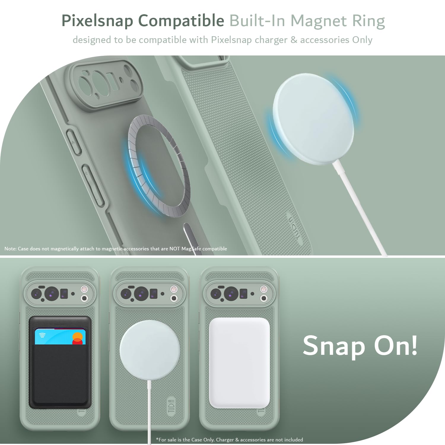 TUDIA DualShield Grip kompatibel mit Google Pixel 10 Pro XL 2025 Hülle [Pixelsnap & MagSafe-kompatibel] Militärqualität doppellagig stoßfest robust strapazierfähig Schutzhülle – Grüne Lilie 3