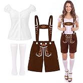 Ramede 3 Pcs Women's Oktoberfest Lederhosen Outfits Set | Oktoberfest Blouse Calf Socks Lederhosen for Costumes