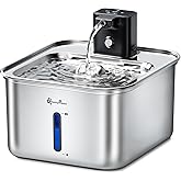 DownyPaws Cat Water Fountain Stainless Steel Wireless, 101 oz/3L FurSink Cordless Water Fountain for Cats, Battery Operated Cat Fountains for Drinking with Motion Sensor, Easy Clean, Metal