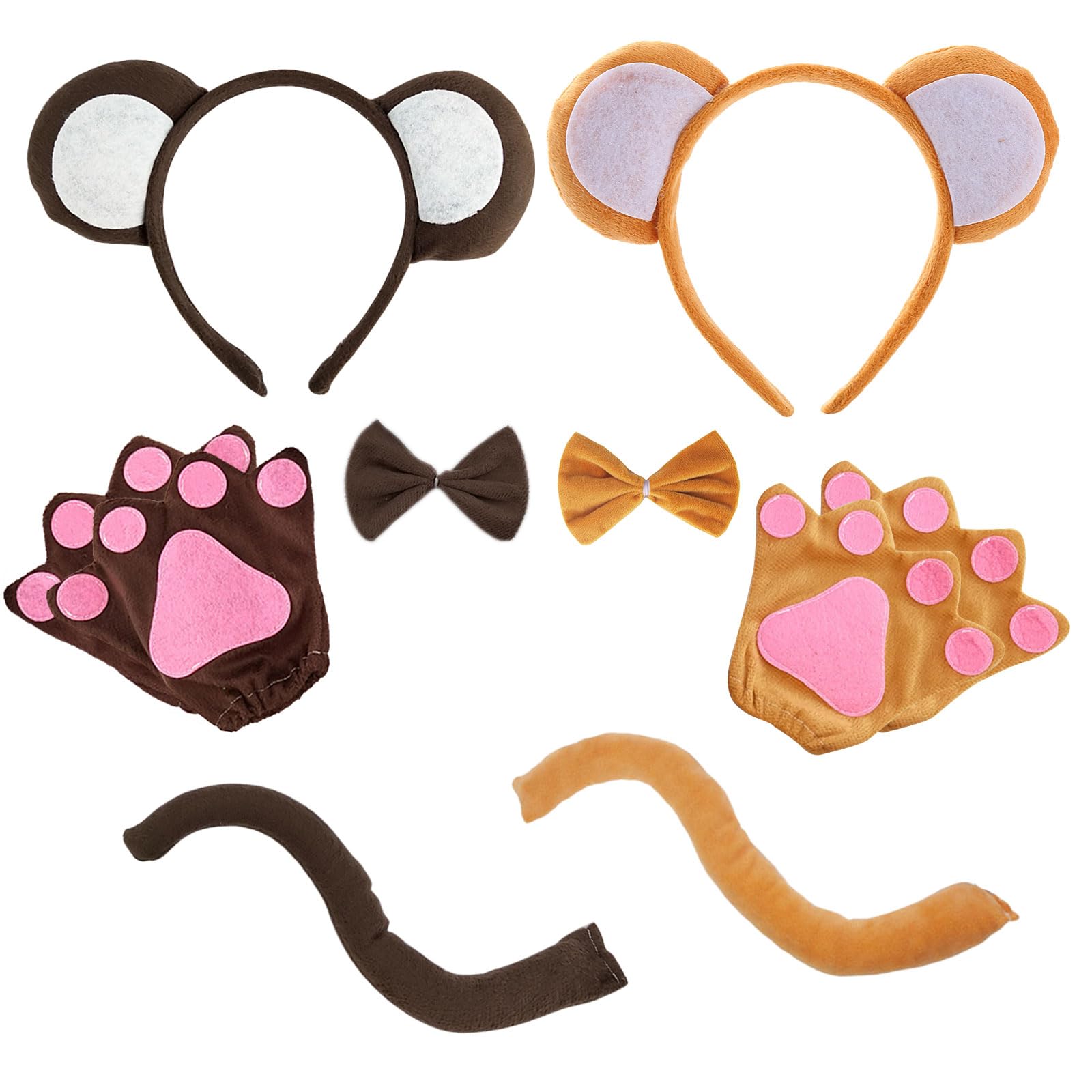 UILYNIU 8 Pieces Monkey Fancy Costume Accessories, Animal Costume Set, Monkey Headband Bowtie Tail Gloves, Fancy Dress Up Set, for Kids Halloween Christmas Animal Cosplay Party (2 color)