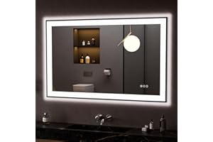 LOAAO 48"X30" LED Bathroom Mirror Black Framed, Anti-Fog, Dimmable, Lighted Bathroom Vanity Mirror for Wall, Memory Function, Tempered Glass