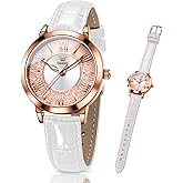 OLEVS Leather Watch for Women Classic Vintage Women Watches Roman Numerals Ladies Dress Watch Waterproof Analog Quartz Womens Wrist Watches Relojes para Mujer Pink, Red, White Leather Strap