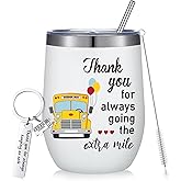 Rtteri 2 Pcs School Bus Driver Appreciation Gifts Bus Driver Valentine Gift for Women Men Tumbler Cup 12oz with Lid and Straw Stainless Steel Keychain for Back to School Present(Lovely)