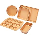 Amazon Basics Ceramic Nonstick Baking Sheets and Pans Bakeware Set, 5-Piece Set- Copper Color