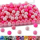 Lovyomi 150pcs 15mm Silicone Beads for Keychain Making Mix Color Round Beads for Pens and Bracelet Crafts(Pink)
