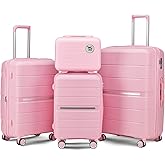 TRAVELEO 4 Piece Expandable Hardshell Pink Luggage Sets with Spinner Wheels, Lightweight Travel Suitcase Set with TSA Locks, 20 inch Carry On for Women (Pink#C, 4 Piece Set)