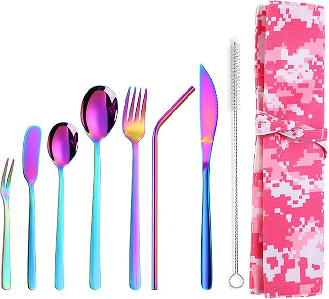 Camp Silverware Cutlery Set Portable Reusable Travel Cutlery Set