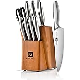 Klaus Meyer 13-Piece Kitchen Knife Set With Block, High Carbon Stainless Steel and Non-Slip Handles. Rust Proof And Dishwasher Safe Cutlery