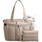 TOPDesign Puffy Tote Bag for Women with Cup Holder & Laptop Compartment & Cosmetic Bag & Trolley Sleeve for Work, Travel