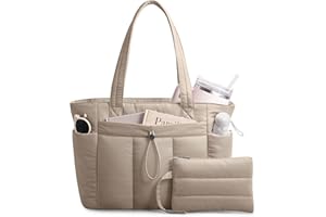 TOPDesign Puffy Tote Bag for Women with Cup Holder & Laptop Compartment & Cosmetic Bag & Trolley Sleeve for Work, Travel