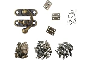 MANSHU 40pcs Small Box Hinges, 20 Sets Antique Right Latch Hook Hasp Wood Jewelry Box Hasp Catch Decoration with 240 Pieces Replacement Screws - Bronze Tone