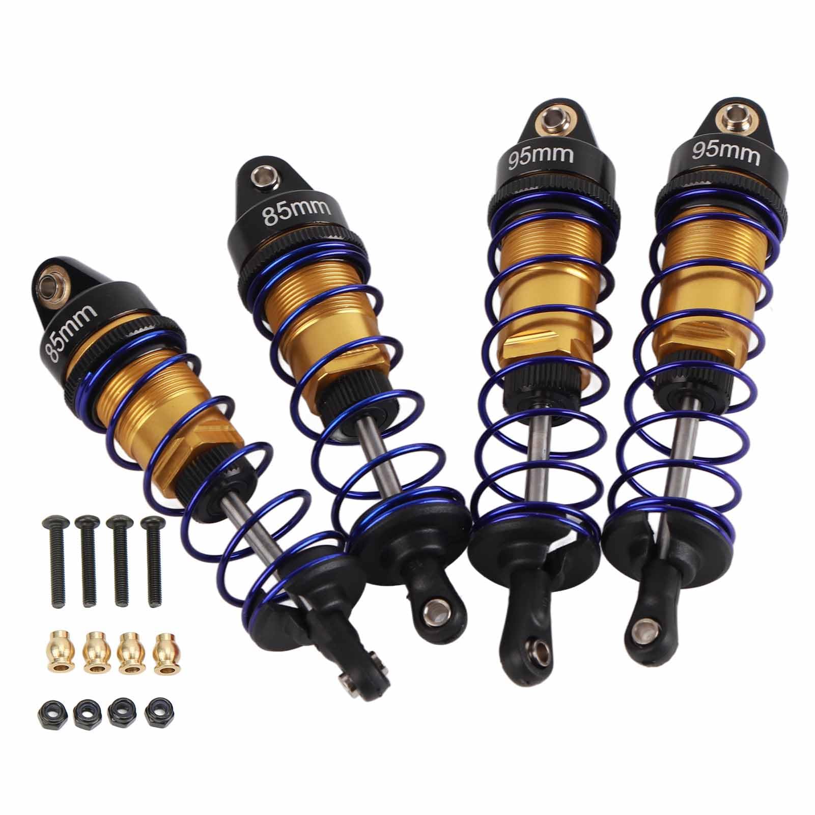 HERCHR 4pcs RC Shock Absorbers 95mm/105mm Front/Rear Aluminum Alloy Damper Set with Spring for HSP Traxas 1/10 RC Car Upgrade Parts (golden)