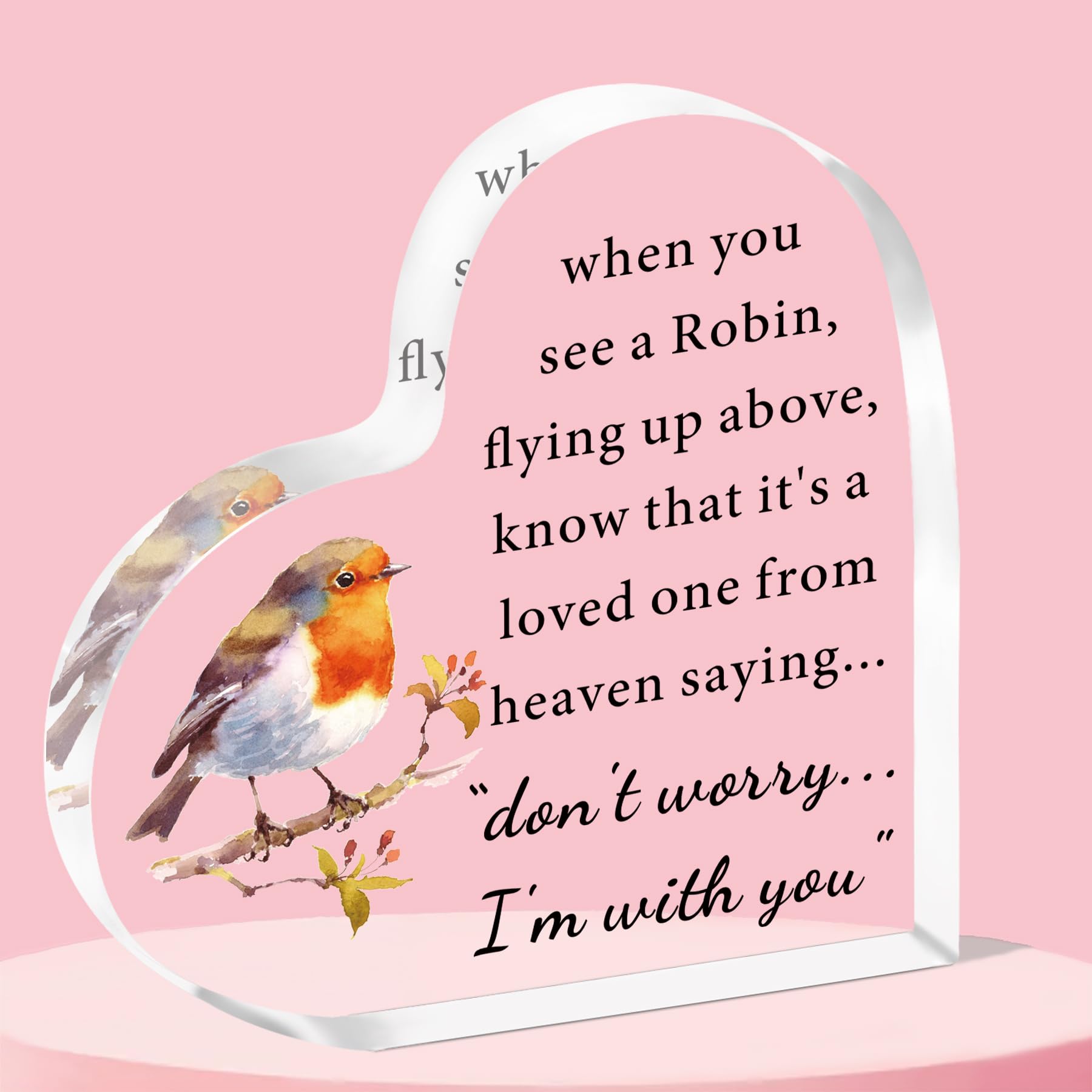 QMVMV Robin Memorial Gifts Hearted Acrylic Plaque Gifts to Remember Lost Loved Ones