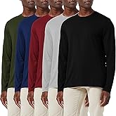 Holure Men's Cotton Shirt Loose Fit Long Sleeve T-Shirt Moisture Wicking Crew Neck Shirts Comfort Casual Base Layer Tops