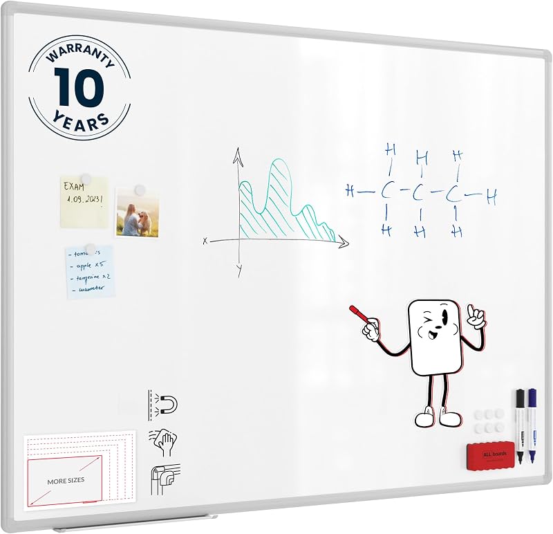 ALLboards Whiteboard 120x80cm Magnetic Aluminium Frame Dry Wipe