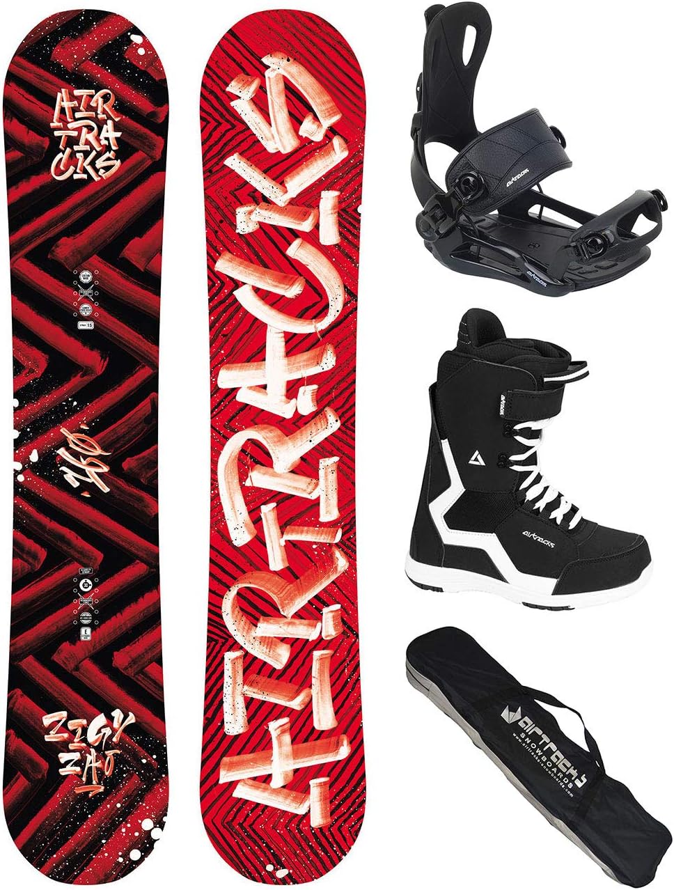 AIRTRACKS Snowboard Set/Board Dirty Brush Wide Hybrid Rocker + Snowboard Binding Master + Snowboardboots + Sb Bag / 150 153 155 158 160 / cm