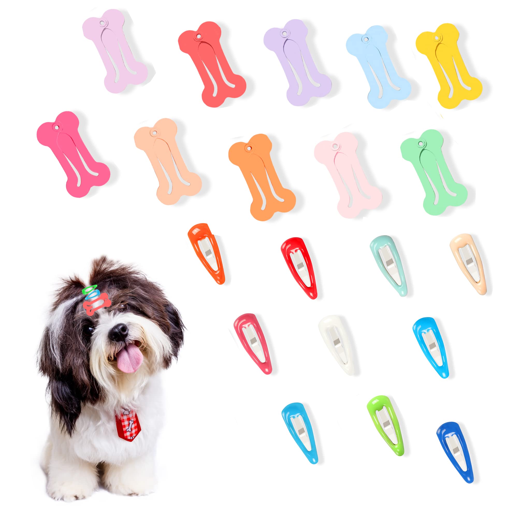YAODHAOD 20 Pieces Dog Hair Clips Pet Hair Barrettes Dog Hair Accessories Clip Cute Multicolor Small Bone Small Waterdrop Snap Hairpin Headwear Pet Grooming Products(20pcs, Multi-colored)