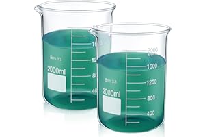 Relaxweex 2 Pcs 2000ml Beaker 3.3 Borosilicate Glass Beakers Lab Beakers Griffin Low Form Beaker Measuring Cups with Scale Graduation for Laboratory School Projects Science Themed Party Daily Use