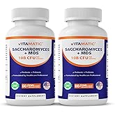 Vitamatic Saccharomyces Boulardii Probiotic 10B per Serving + Yeast Extract (MOS Yeast Fraction) 300 mg - 60 DR Capsules - Made in The USA-2 Pack