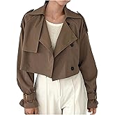 GORGLITTER Women's Cropped Trench Coat Oversized Button Down Funnel Neck Short Coat Trendy Business Casual Outfits