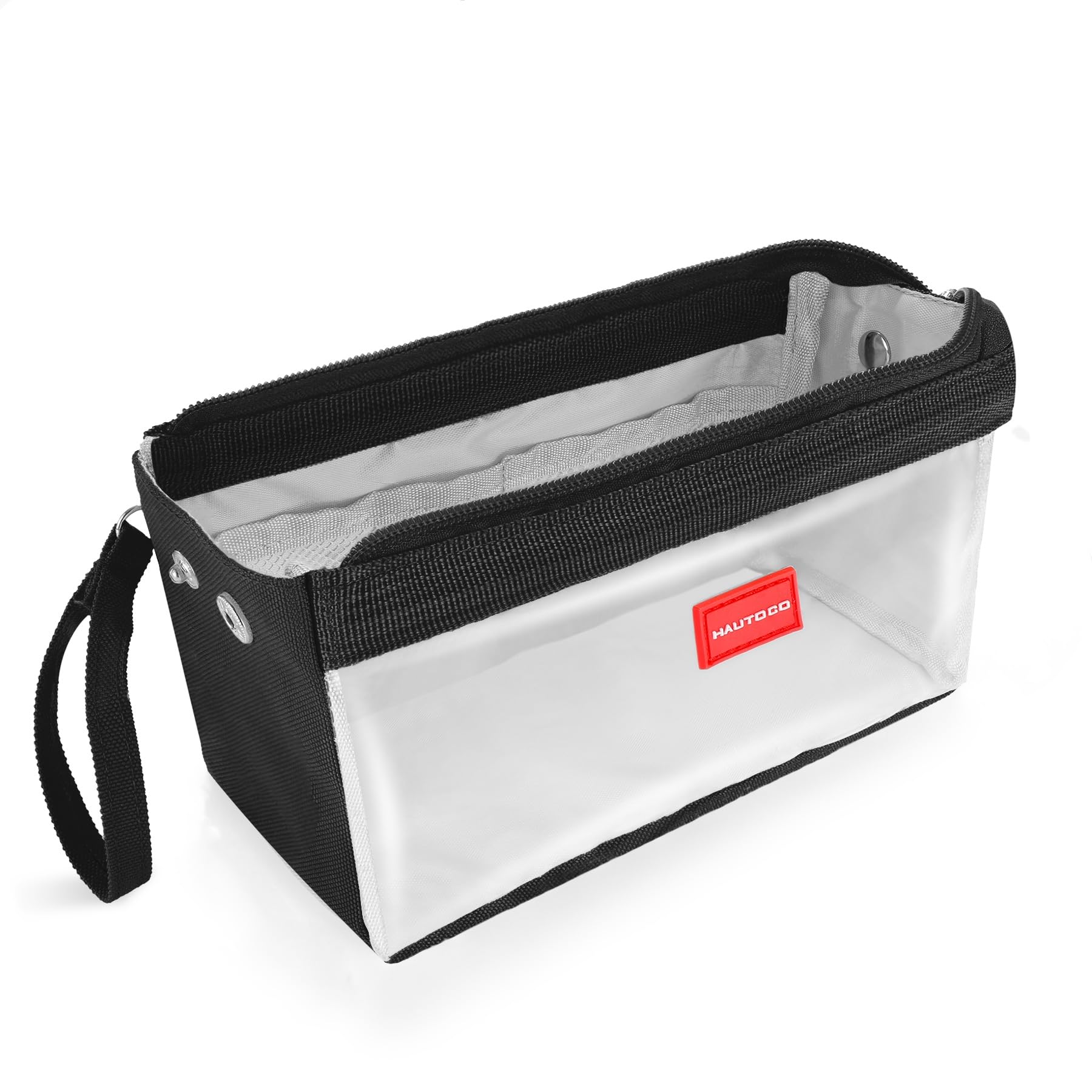 HAUTOCO Clear Pencil Case for Girls Boys, Large Capacity Pencil Pouch with Zipper & Handle, Portable Canvas Stationery Organiser for School Office, Big Pen Bag for Adults Teens Women Men, Black